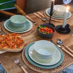 Glaravans - Bo-Camp - Melamine 16-Delig Servies Mix & Match Groen